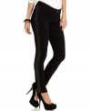 Look sleek and stylish in Seven7's petite skinny trousers featuring tuxedo-style faux-leather side panels!