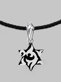 A thoroughly modern look crafted in fine sterling silver on an adjustable leather cord. From the Men's Dayak Collection Sterling silver Adjustable leather cord: 18-20 long ¾W X 1½L Lobster clasp Imported 