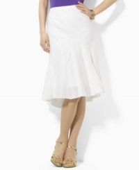 Lauren by Ralph Lauren's sleek paneled skirt in refined linen features a flounced hem for a flirty finish. Lauren by Ralph Lauren's sleek paneled skirt in refined linen features a flounced hem for a flirty finish.