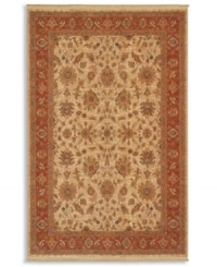 Reinterpreting the rustic charm of the world's most legendary antique carpet designs, this rug is painstakingly crafted to capture the abrash or stria effect often associate with aged vegetable dyes. After weaving, each rug is given a special antique wash to further harmonize the colors with a rich vintage patina. Reinterpreting the rustic charm of the world's most legendary antique carpet designs, this rug is painstakingly crafted to capture the abrash or stria effect often associate with aged vegetable dyes. After weaving, each rug is given a special antique wash to further harmonize the colors with a rich vintage patina.