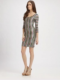 This form-fitting design is knit with colorful, painterly stripes.ScoopneckThree-quarter sleevesScooped backFully linedAbout 22 from natural waistPolyesterDry cleanMade in USA of imported fabricModel shown is 5'11 (180cm) wearing US size Small. This form-fitting design is knit with colorful, painterly stripes.ScoopneckThree-quarter sleevesScooped backFully linedAbout 22 from natural waistPolyesterDry cleanMade in USA of imported fabricModel shown is 5'11 (180cm) wearing US size Small.