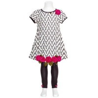 Bonnie Jean Girls 2-6x Flamestitch Bubble Top With Knit Legging, Black/White, 6 Bonnie Jean Girls 2-6x Flamestitch Bubble Top With Knit Legging, Black/White, 6