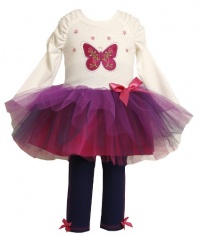 Bonnie Jean Girls 2-6X Butterfly Applique Tutu Legging Set, Ivory, 5 Bonnie Jean Girls 2-6X Butterfly Applique Tutu Legging Set, Ivory, 5
