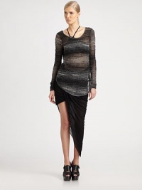 Striped mohair melange pairs sheer knit with textured details in a skin-baring hi-lo scoopback.BoatneckLong sleevesHi-lo hemScoopbackAbout 29 from shoulder to hem37% polyamide/32% mohair/31% woolDry cleanImported of Italian fabricModel shown is 5'10 (177cm) wearing US size Small. Striped mohair melange pairs sheer knit with textured details in a skin-baring hi-lo scoopback.BoatneckLong sleevesHi-lo hemScoopbackAbout 29 from shoulder to hem37% polyamide/32% mohair/31% woolDry cleanImported of Italian fabricModel shown is 5'10 (177cm) wearing US size Small.