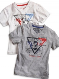 GUESS Kids Boys Little Boy Patched Triangle Tee, WHITE (4)