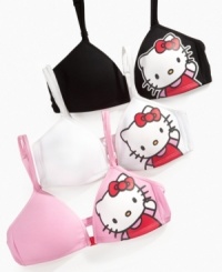 Her favorite feline character makes the morning routine fun thanks to this comfortable and supportive triangle bra from Hello Kitty. Her favorite feline character makes the morning routine fun thanks to this comfortable and supportive triangle bra from Hello Kitty.