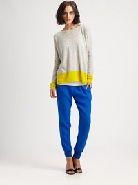 On-trend colorblocking gives this cashmere sweater a so-right-now look.BoatneckLong sleevesPull-on styleSide slitsAbout 25 from shoulder to hemWool/Lycra®Dry cleanImported Model shown is 5'9 (175cm) wearing US size Small. On-trend colorblocking gives this cashmere sweater a so-right-now look.BoatneckLong sleevesPull-on styleSide slitsAbout 25 from shoulder to hemWool/Lycra®Dry cleanImported Model shown is 5'9 (175cm) wearing US size Small.