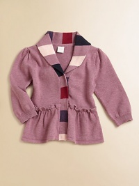 A timeless, sophisticated knit addition to your little girl's wardrobe with an on-trend peplum hem and shawl collar.Shawl collarLong puff sleevesButton-frontPeplum hemCottonMachine washImported Please note: Number of buttons may vary depending on size ordered. A timeless, sophisticated knit addition to your little girl's wardrobe with an on-trend peplum hem and shawl collar.Shawl collarLong puff sleevesButton-frontPeplum hemCottonMachine washImported Please note: Number of buttons may vary depending on size ordered.
