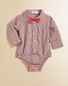 A classic plaid button-down one-piece for your little boy is handsome and sophisticated with a bow tie and bottom snaps for easy on and off.Shirt collarLong sleeves with button cuffsButton-frontBottom snapsCottonMachine washImported Please note: Number of buttons/snaps may vary depending on size ordered. 