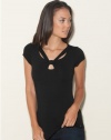 GUESS Mimi Cap-Sleeve Top, JET BLACK (SMALL)