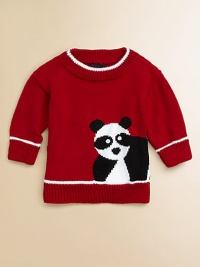 A cuddly panda defines this ultra-soft, ultra-toasty knit pullover.CrewneckLong sleevesPullover styleRibbed cuffs and hemAcrylicMachine washImported