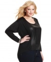 Slither sexily in Jessica Simpson's long sleeve plus size top, accented by a faux snakeskin inset.