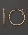 Circle rope hoop earrings in yellow gold; with signature ruby accent. Designed by Roberto Coin.
