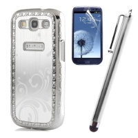 JKase(TM) Deluxe Sliver Steel Aluminum Chrome Bling Crystal Diamond Rhinestone Hard Case Skin Cover + Silver Stylus + Screen Protector for Samsung i9300 Galaxy S3 - Retail Packaging JKase(TM) Deluxe Sliver Steel Aluminum Chrome Bling Crystal Diamond Rhinestone Hard Case Skin Cover + Silver Stylus + Screen Protector for Samsung i9300 Galaxy S3 - Retail Packaging
