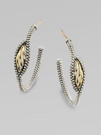 A highly textured, sterling silver style featuring radiant 18k gold accents in a beautiful, curved design. Sterling silver18k goldLength, about 1Post backImported 