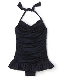 Juicy Couture Girls' Shirred Halter Swimdress - Sizes 2-12 Juicy Couture Girls' Shirred Halter Swimdress - Sizes 2-12
