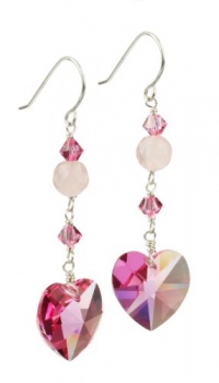 Faceted Rose Quartz Bead and Swarovski Elements Crystal Heart and Bicone Drop Earrings Faceted Rose Quartz Bead and Swarovski Elements Crystal Heart and Bicone Drop Earrings