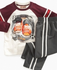 He can hit the ground running with a great look thanks to this layered t-shirt and jeans set from Kids Headquarters. He can hit the ground running with a great look thanks to this layered t-shirt and jeans set from Kids Headquarters.