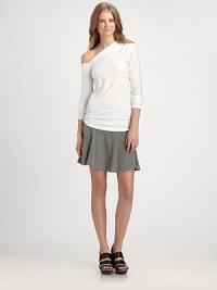 Soft heathered jersey styled with seamed, flared panels.Elastic waistbandFlared hemPull-on styleAbout 17 longCottonMachine washMade in USA of imported fabricModel shown is 5'11 (180cm) wearing US size Small. Soft heathered jersey styled with seamed, flared panels.Elastic waistbandFlared hemPull-on styleAbout 17 longCottonMachine washMade in USA of imported fabricModel shown is 5'11 (180cm) wearing US size Small.