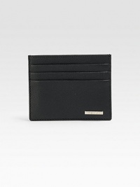 Card case crafted in a sleek, modern design of textured micropave leather with logo detail.Six card slots4 x 3¼Made in Italy Card case crafted in a sleek, modern design of textured micropave leather with logo detail.Six card slots4 x 3¼Made in Italy