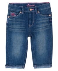 You gotta have heart. She'll be able to play hard and look sweet in these prettied up denim shorts from Levi's. You gotta have heart. She'll be able to play hard and look sweet in these prettied up denim shorts from Levi's.