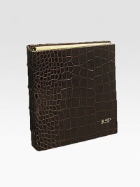 Rich, crocodile-embossed Italian leather holds treasured photos in the nicest way for storage and display. 18 clear pocket leaves hold 72, 4 X 6 photos 7¾ X 9½ Made in USAFOR PERSONALIZATIONSelect a color and quantity, then scroll down and click on PERSONALIZE & ADD TO BAG to choose and preview your monogramming options. Please allow 1 week for delivery. Rich, crocodile-embossed Italian leather holds treasured photos in the nicest way for storage and display. 18 clear pocket leaves hold 72, 4 X 6 photos 7¾ X 9½ Made in USAFOR PERSONALIZATIONSelect a color and quantity, then scroll down and click on PERSONALIZE & ADD TO BAG to choose and preview your monogramming options. Please allow 1 week for delivery.