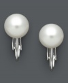 Total class. Cultured freshwater pearls (9-10 mm) with a secure, clip-on backing provide the most tasteful look. Set in sterling silver. Approximate drop: 1-4/8 inches.