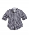 GUESS Kids Boys Little Boy Gingham Shirt With Roll-Up Sl, NAVY (4)