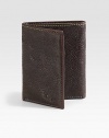 Remarkable craftsmanship and attention to detail is highlighted in this tri-fold design of vegetable leather with a digital printed leather lining, neatly storing and organizing your cash and credit cards with style and sophistication.One billfold compartmentNine card slotsCotton twill/leather liningLeather4W x 3HImported