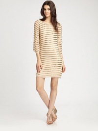 That signature Alice + Olivia charm articulated in glittering sequin stripes on an airy silk chiffon shift.BoatneckBell sleevesFlat frontCenter back zipperAbout 20 from natural waistSilkDry cleanImportedModel shown is 5'11 (180cm) wearing US size Small. That signature Alice + Olivia charm articulated in glittering sequin stripes on an airy silk chiffon shift.BoatneckBell sleevesFlat frontCenter back zipperAbout 20 from natural waistSilkDry cleanImportedModel shown is 5'11 (180cm) wearing US size Small.