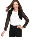 Skip the solid black bolero at your next special occasion and keep your look elevated with this sequined lace cropped jacket from Onyx. (Clearance)