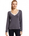 Calvin Klein Womens Essentials With Satin Long Sleeve V-Neck Pajama Top, Charcoal, Medium