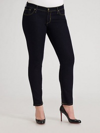 Soft, lightweight denim enhanced with stretch for added comfort and a smooth, sleek fit.THE FITFitted from hip to hem Straight, narrow leg Rise, about 8¾ Inseam, about 29THE DETAILSFront zipper and button Five-pocket design Contrast stitching Cotton/polyester/Lycra Machine wash Made in USA Soft, lightweight denim enhanced with stretch for added comfort and a smooth, sleek fit.THE FITFitted from hip to hem Straight, narrow leg Rise, about 8¾ Inseam, about 29THE DETAILSFront zipper and button Five-pocket design Contrast stitching Cotton/polyester/Lycra Machine wash Made in USA