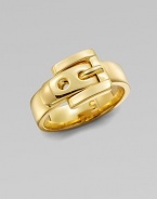 A stylized design in a shiny goldtone finish. Goldtone brassWidth, about ¼Imported