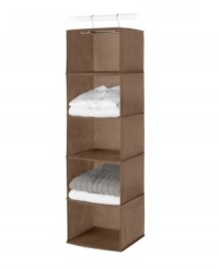 Don't let clothes and clutter hang you up-bring order back into your life! Fitting over your closet rod, this space-saver makes room for accessories, sweaters, scarves and more by carving out a space in your closet for hard-to-hang pieces, while also adding a playful dose of color and style. Don't let clothes and clutter hang you up-bring order back into your life! Fitting over your closet rod, this space-saver makes room for accessories, sweaters, scarves and more by carving out a space in your closet for hard-to-hang pieces, while also adding a playful dose of color and style.
