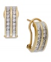 It's high fashion, twice over. This 14k gold pair of two-row channel hoop earrings puts single-cut diamonds (3/8 ct. t.w.) to stunning effect. Approximate drop: 1 inch.