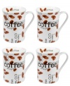 Give your morning joe an extra jolt with Konitz coffee mugs. White porcelain sprinkled with beans inside and out is easy to clean, easy to heat and a perfect way to enjoy a cafe cup in your kitchen.