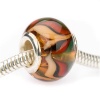 Murano Style Glass Lampwork Bead Fits Pandora Amber W/Red Green Chevron 14mm (1)