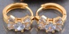0.40 Inch Elegant 5-Stone Round Shape & Baguette Cut Simulated White Diamond Swarovski Crystal Elements Huggie Hoop Earrings, 14k Yellow Gold Filled