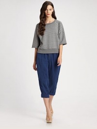Equal parts luxury and comfort: a touch of cashmere elevates this casual striped pullover.Portrait necklineThree-quarter raglan sleeves with rolled edgesRib-knit hemline85% cotton/15% cashmereDry cleanMade in USA of imported fabricModel shown is 5'9½ (176cm) wearing US size Small. Equal parts luxury and comfort: a touch of cashmere elevates this casual striped pullover.Portrait necklineThree-quarter raglan sleeves with rolled edgesRib-knit hemline85% cotton/15% cashmereDry cleanMade in USA of imported fabricModel shown is 5'9½ (176cm) wearing US size Small.