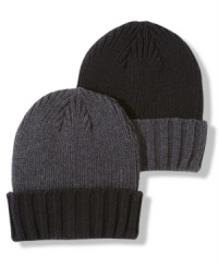 Besides keeping you warm, it doesn't hurt if a hat does something stylish to frame your face. One particularly handsome way to pull that off: The thick, double-ribbed cuff in a contrasting color on this watch cap from Alfani RED. Besides keeping you warm, it doesn't hurt if a hat does something stylish to frame your face. One particularly handsome way to pull that off: The thick, double-ribbed cuff in a contrasting color on this watch cap from Alfani RED.