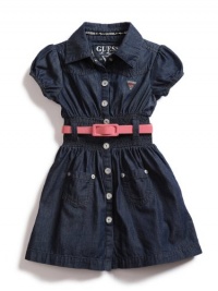GUESS Kids Girls Shirtwaist Dress with Smocking, DARK STONEWASH (4) GUESS Kids Girls Shirtwaist Dress with Smocking, DARK STONEWASH (4)