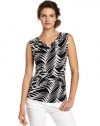 AGB Women's Short Sleeve Print Ity Top With Draped Neckline