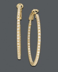 Get red-carpet ready with glam hoops. Crafted in 18k gold over sterling silver, B. Brilliant hoop earrings feature dozens of round-cut sparkling cubic zirconias. Approximate diameter: 1-5/8 inches. Get red-carpet ready with glam hoops. Crafted in 18k gold over sterling silver, B. Brilliant hoop earrings feature dozens of round-cut sparkling cubic zirconias. Approximate diameter: 1-5/8 inches.
