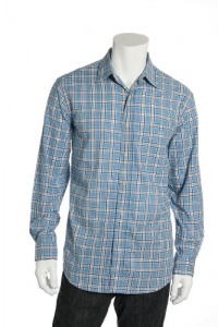 Club Room Blue Plaid Long Sleeve Adjustable Barrel Cuff Button Front Shirt