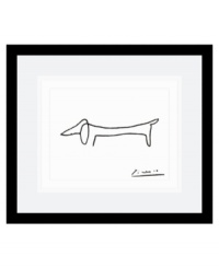 Pay homage to your favorite pup with this simple dog drawing. Picasso captures the essence of the dachshund in what looks like one continuous line. A deep, black satin frame maintains the artist's minimalist style. Pay homage to your favorite pup with this simple dog drawing. Picasso captures the essence of the dachshund in what looks like one continuous line. A deep, black satin frame maintains the artist's minimalist style.
