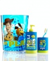 To bath time and beyond! Rubber cut-outs of your favorite Disney Toy Story characters make brushing fun with this playful toothbrush holder inspired by the hit movie.