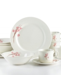 Cherry blossoms bloom on the Vela dinnerware set, suffusing casual settings with natural grace. Featuring durable earthenware with a glossy white finish from Corona. Cherry blossoms bloom on the Vela dinnerware set, suffusing casual settings with natural grace. Featuring durable earthenware with a glossy white finish from Corona.