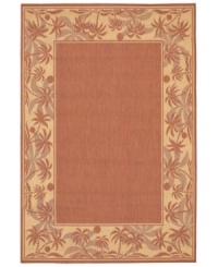 Create your own island retreat with this terra-cotta area rug, bordered in calming images of sand and palm trees. Great for patios, decks or vacation homes, the Recife rug can go almost anywhere! Power-loomed of Couristan's durable polypropylene blend, this soft piece is pet-friendly and resistant to mold and mildew. Create your own island retreat with this terra-cotta area rug, bordered in calming images of sand and palm trees. Great for patios, decks or vacation homes, the Recife rug can go almost anywhere! Power-loomed of Couristan's durable polypropylene blend, this soft piece is pet-friendly and resistant to mold and mildew.
