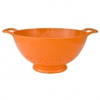 This large colander by Zak Designs Inc is 9.25in. and made of durable, 100% melamine. Stable, raised bottoms and easy-grip handles. Resistant to acids, alkai and stains. Dishwasher Safe.